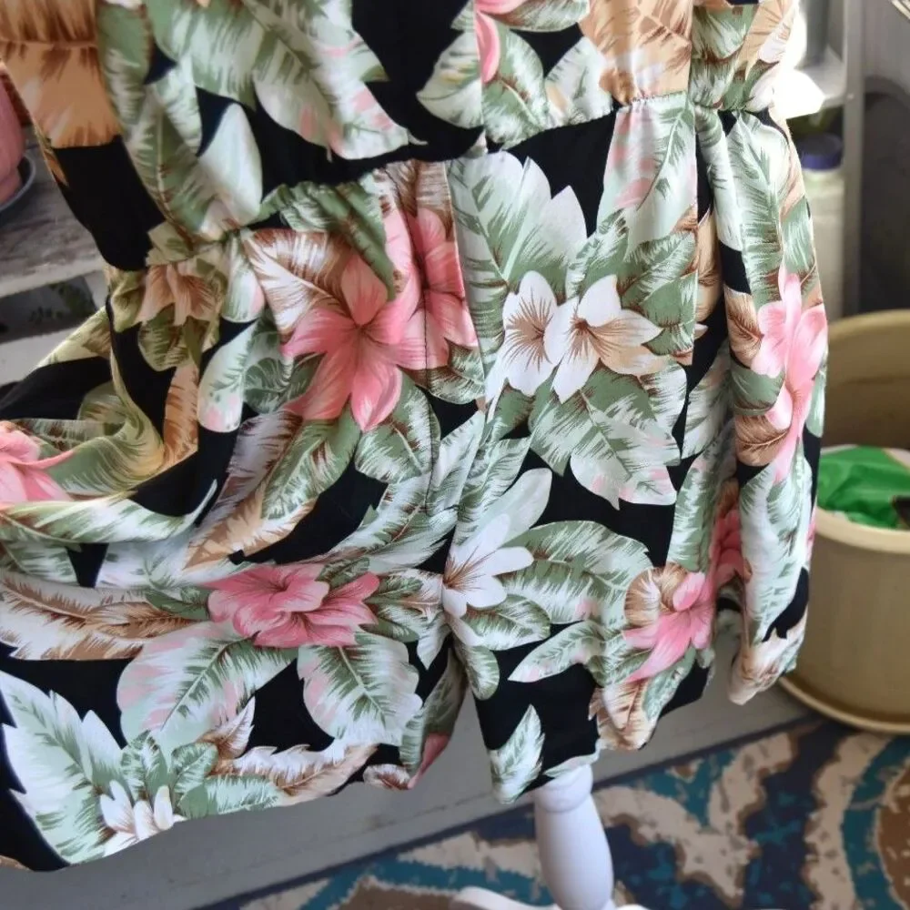 Vintage 90s Jessica Howard Tropical Rayon Dress XL 16 Hawaiian Floral USA